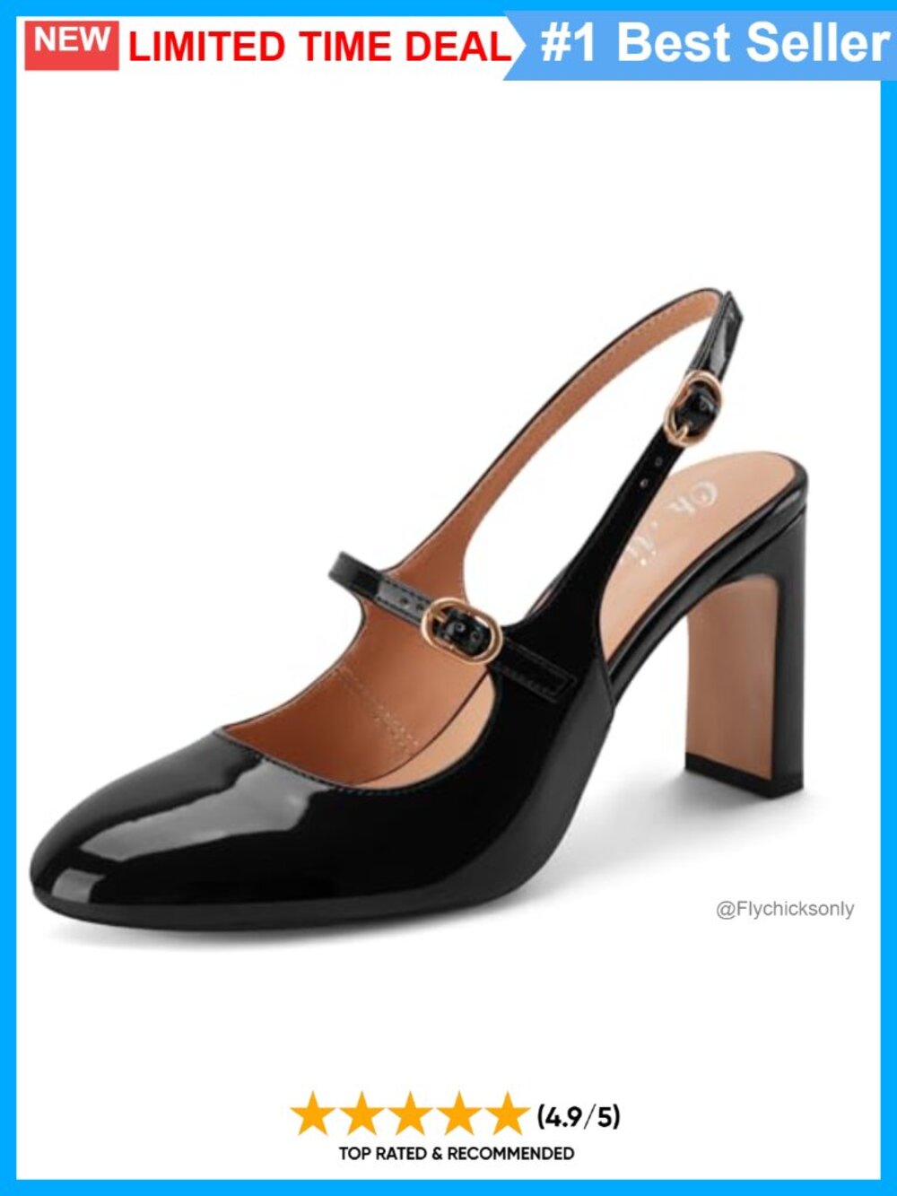 Mary Jane Slingback Chunky High Heels Faux Leather Round Toe Pumps